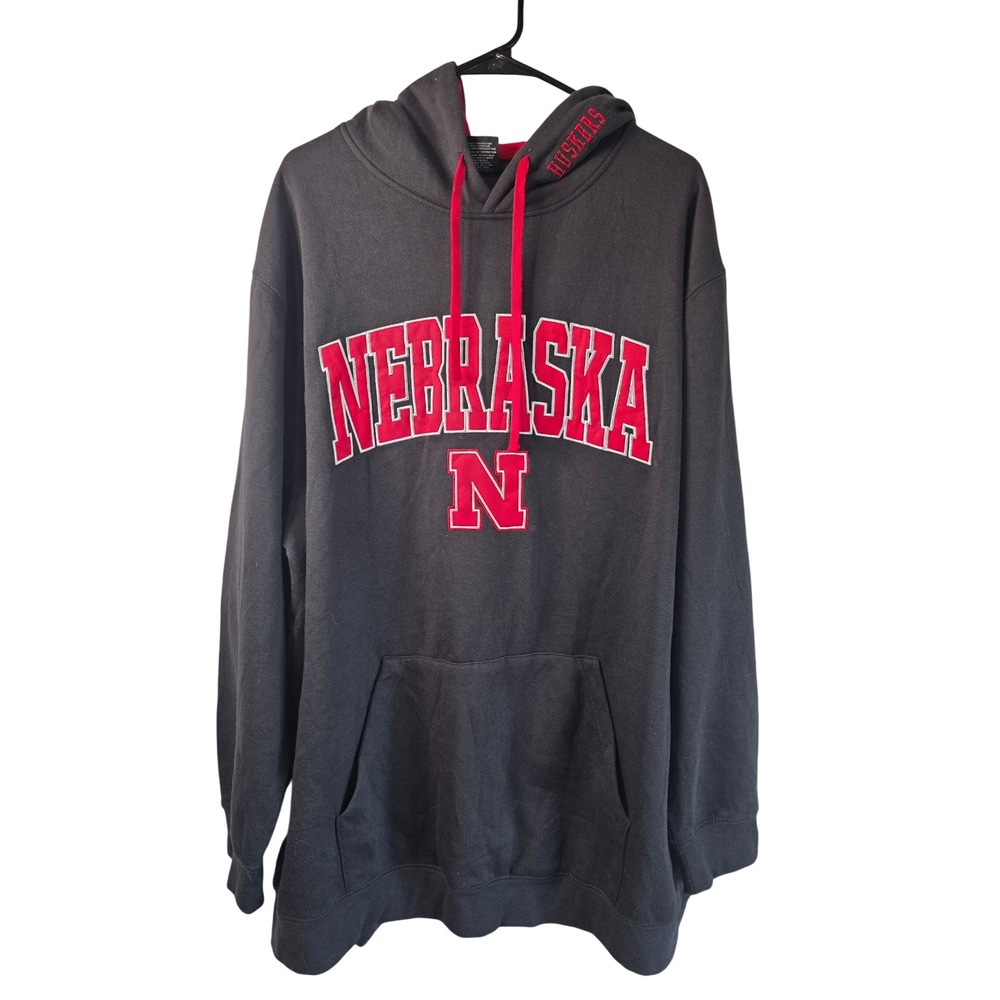 Colosseum Nebraska Huskers Hoodie Mens 2XL Big & Tall Gray Red Sweatshirt EUC